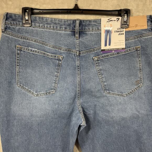 Seven7 NEW Loose Straight Leg Jean Womens 16 Blue Denim High Rise Stretch Zipper - Picture 5 of 16